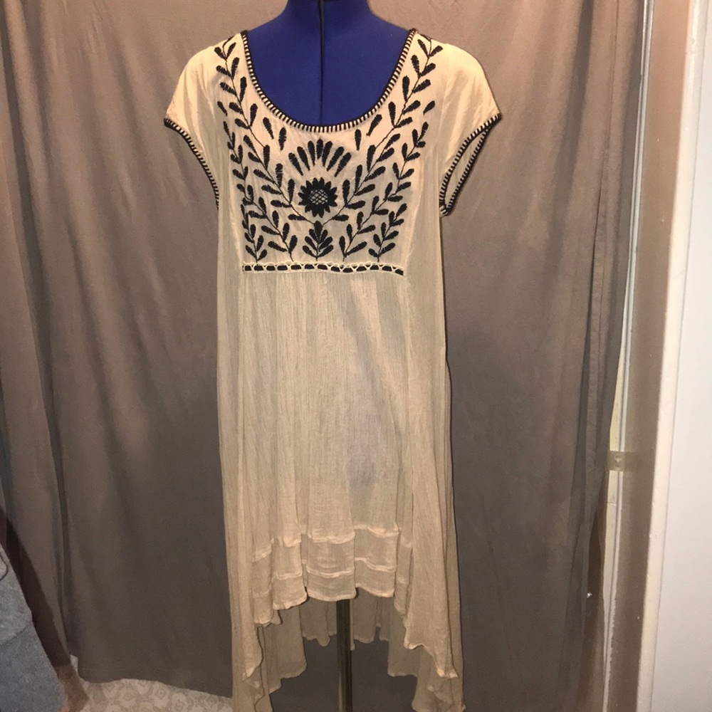 Free People Gauze Embroider Accent Dress hi low
